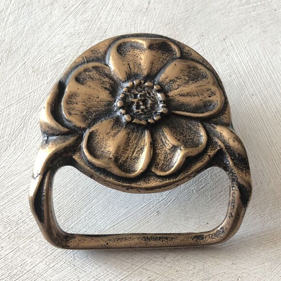Vintage 1974 Solid Brass Belt Buckle Windflower Hippie Boho Tech Ether Guild - Picture 7 of 10